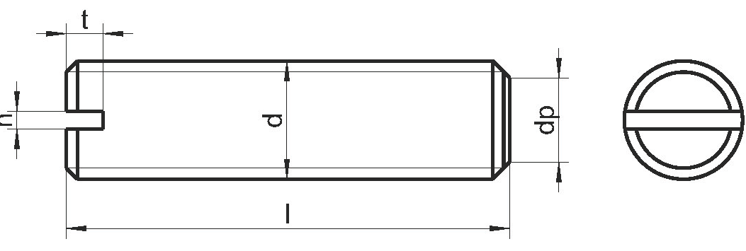 Винты DIN 551 диаметром М1,6, М2, М2,5, М3, М4, М5, М6, М8, М10, М12, М16 с плоским концом и прямым шлицем, полная резьба, изготовлены из нержавеющей стали марки A2, A4