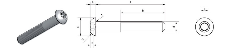 Винт титановый ISO 7380 с полукруглой головкой и внутренним шестигранником М3-М10
